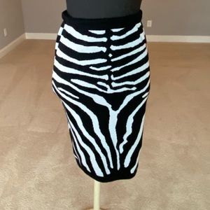 Women Black/White Animal Print Bodycon Skirt Sz M
